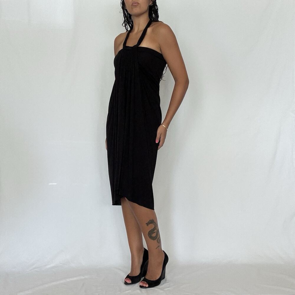 Rick Owens Lilies Black Midi Dress Halter Strapless Jersey Knit Draped Gathered